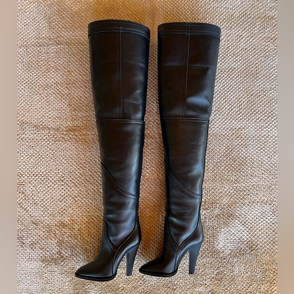 Saint Laurent black leather thigh high boots - Picture 1 of 9